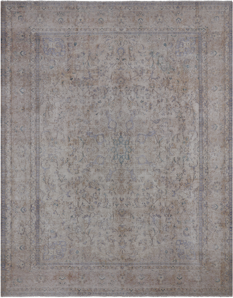 SUPER SALE Ivory Persian Vintage White Wash Hand Knotted Wool Rug - 9' 7" X 12' 0"