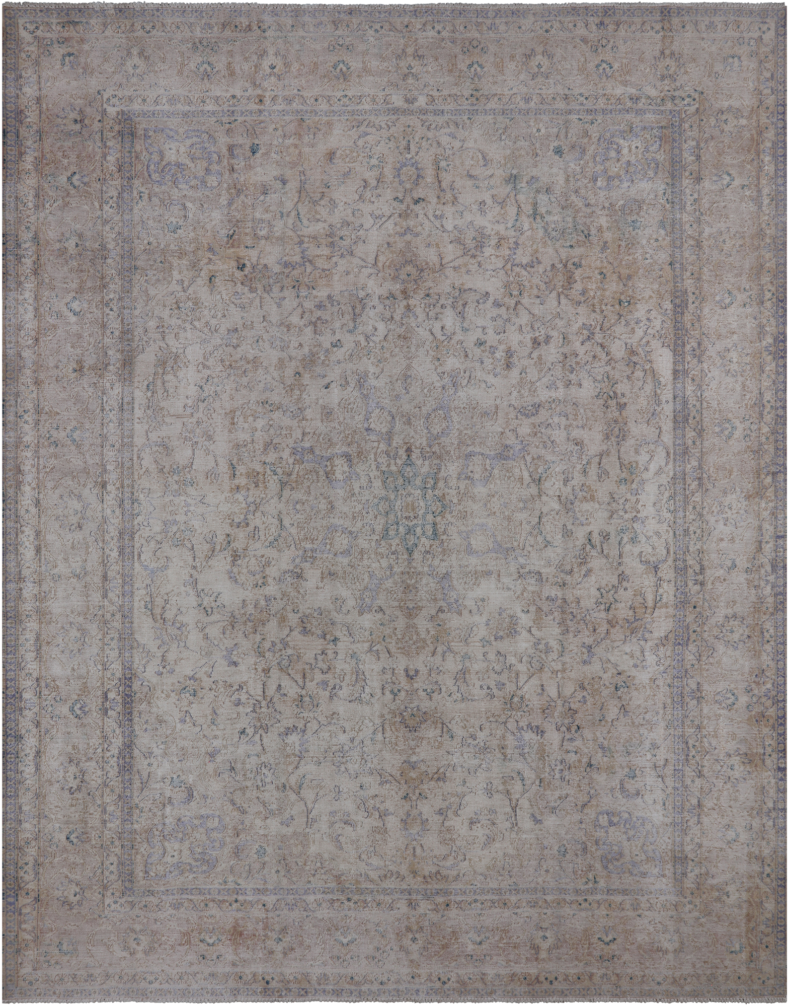 SUPER SALE Ivory Persian Vintage White Wash Hand Knotted Wool Rug - 9' 7" X 12' 0"