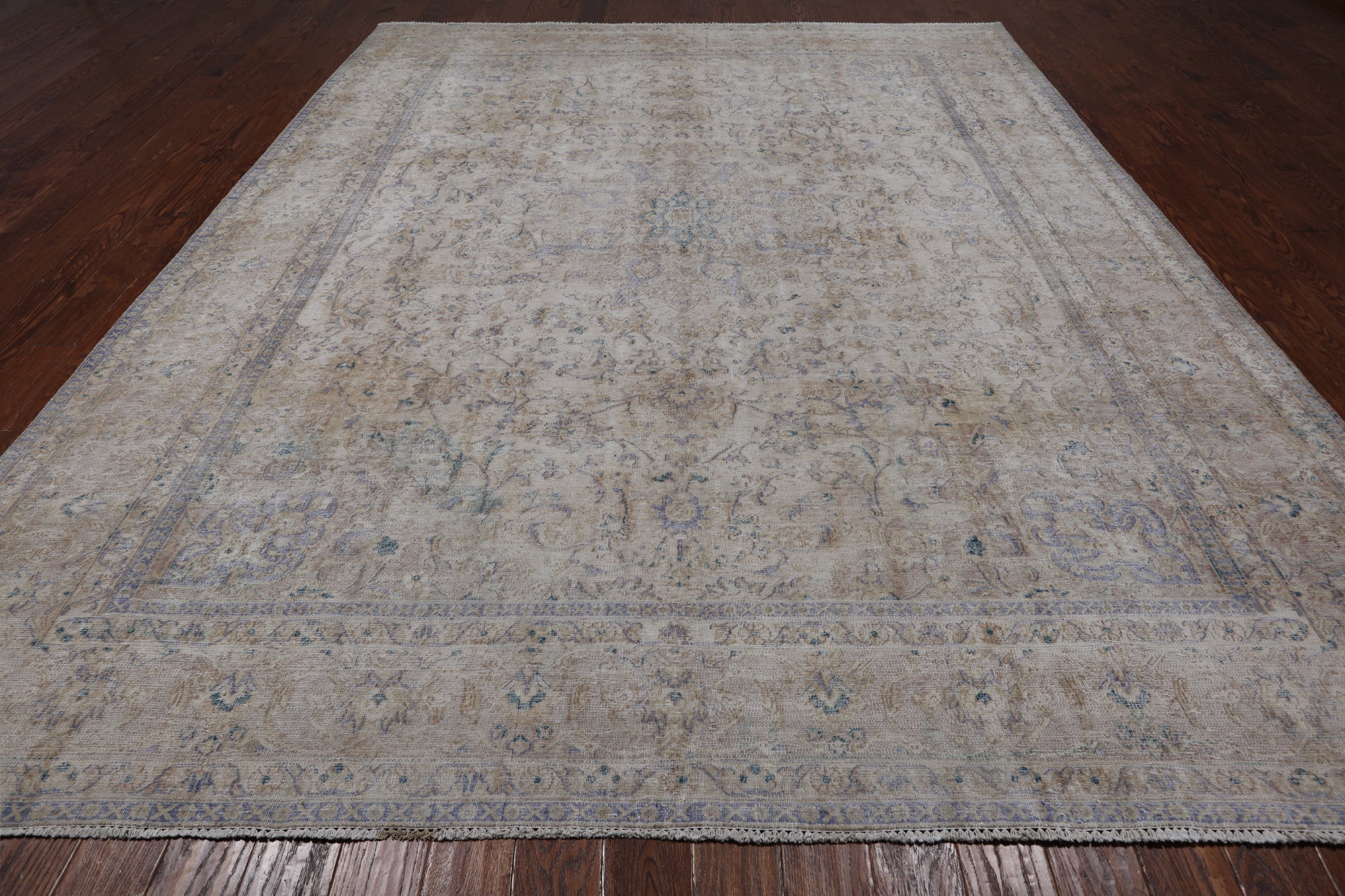 SUPER SALE Ivory Persian Vintage White Wash Hand Knotted Wool Rug - 9' 7" X 12' 0"