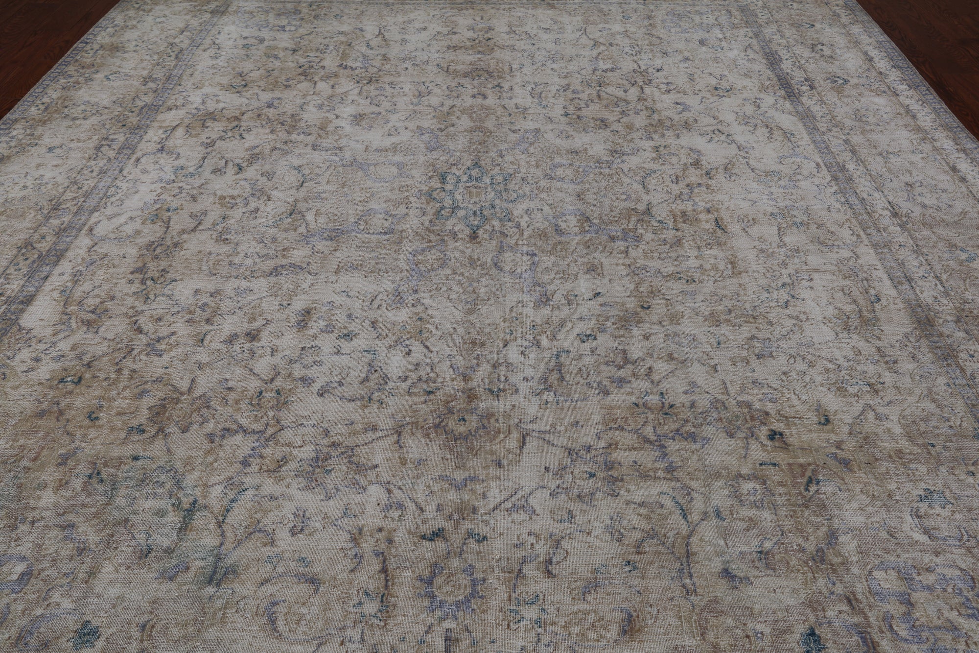 SUPER SALE Ivory Persian Vintage White Wash Hand Knotted Wool Rug - 9' 7" X 12' 0"
