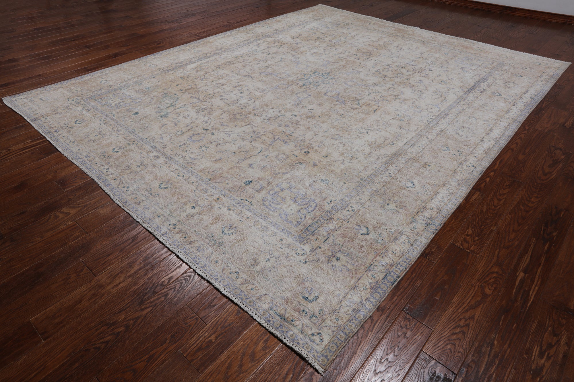 SUPER SALE Ivory Persian Vintage White Wash Hand Knotted Wool Rug - 9' 7" X 12' 0"