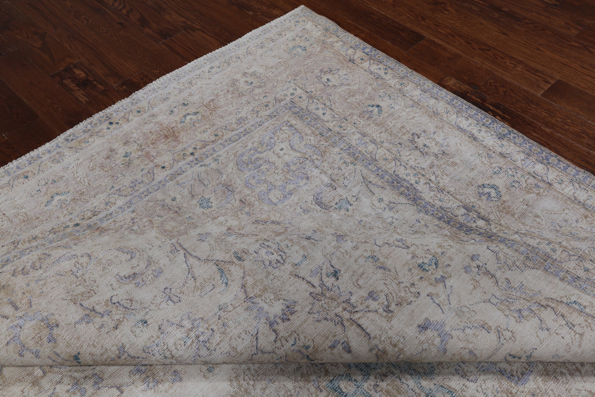 SUPER SALE Ivory Persian Vintage White Wash Hand Knotted Wool Rug - 9' 7" X 12' 0"