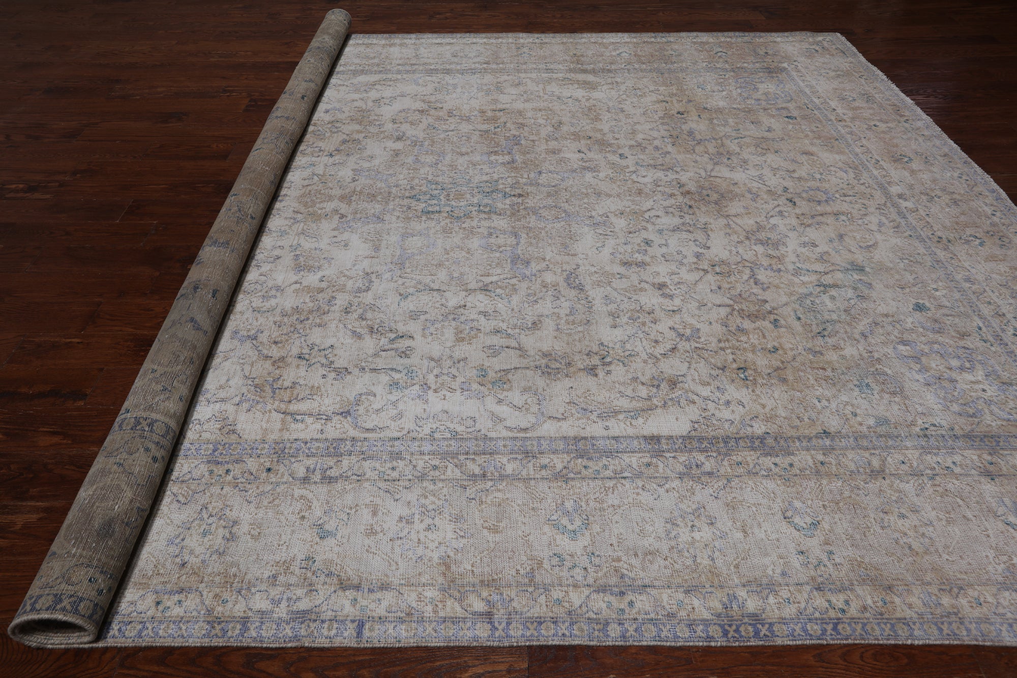SUPER SALE Ivory Persian Vintage White Wash Hand Knotted Wool Rug - 9' 7" X 12' 0"