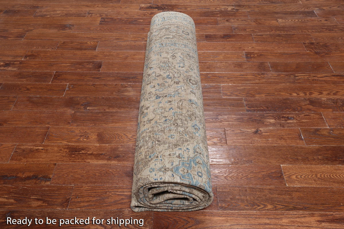 SUPER SALE Ivory Persian Vintage White Wash Handmade Wool Rug - 9' 6" X 12' 6"