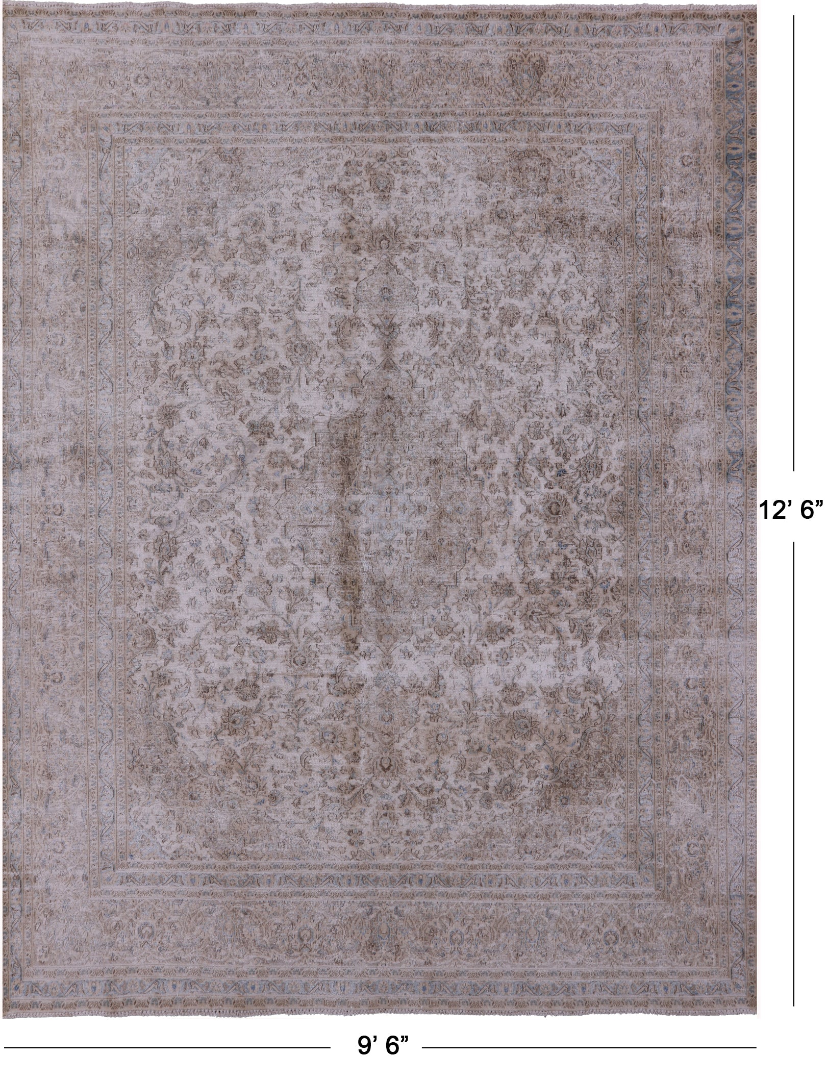 Ivory Persian Vintage White Wash Handmade Wool Rug - 9' 6" X 12' 6" - Golden Nile