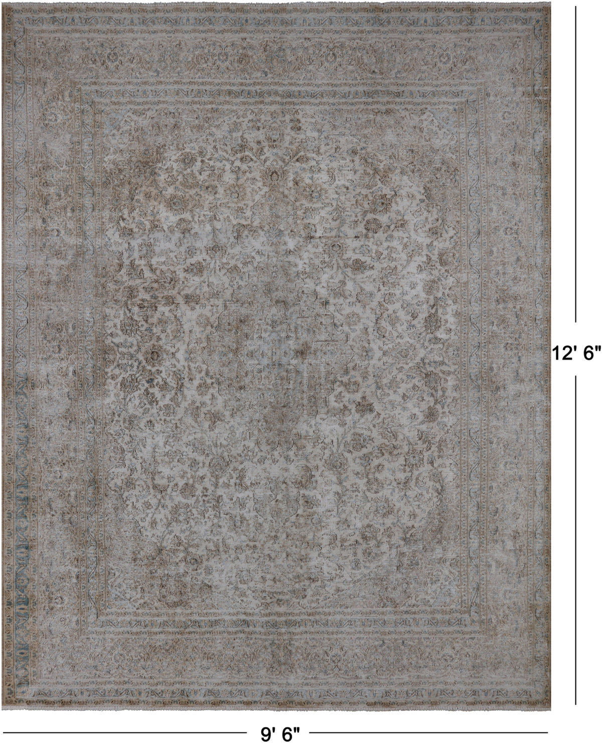 SUPER SALE Ivory Persian Vintage White Wash Handmade Wool Rug - 9' 6" X 12' 6"