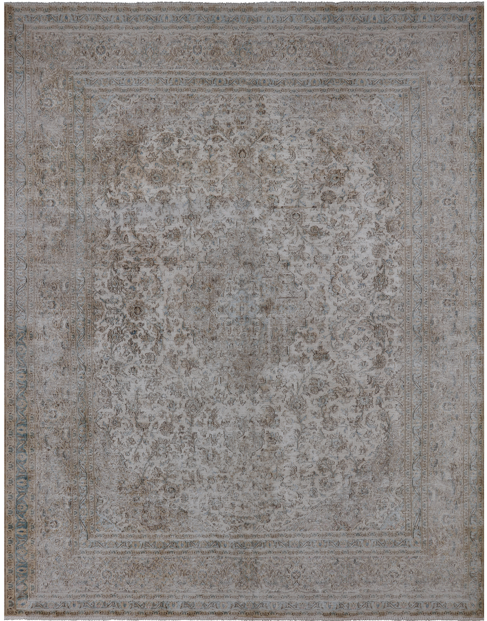 SUPER SALE Ivory Persian Vintage White Wash Handmade Wool Rug - 9' 6" X 12' 6"
