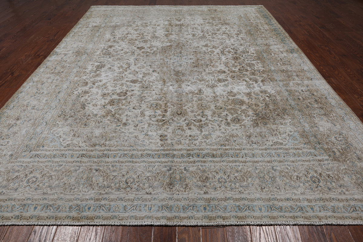 SUPER SALE Ivory Persian Vintage White Wash Handmade Wool Rug - 9' 6" X 12' 6"