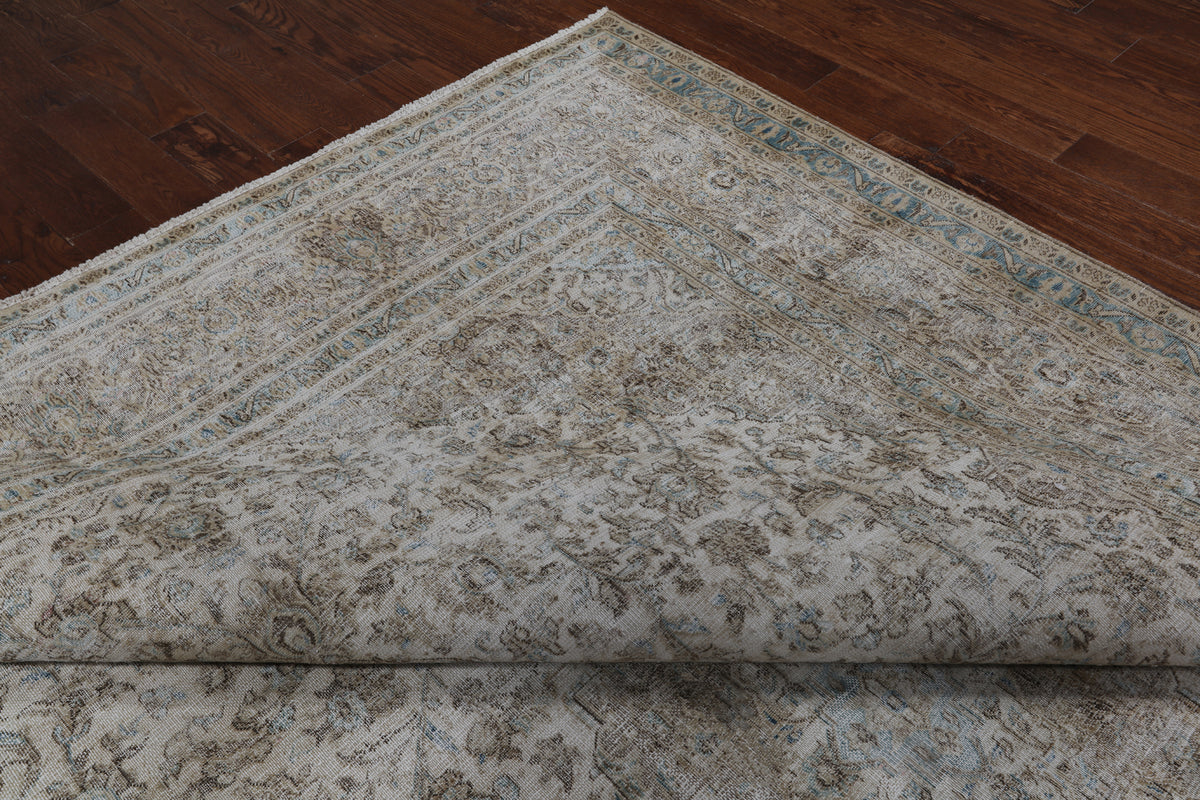 SUPER SALE Ivory Persian Vintage White Wash Handmade Wool Rug - 9' 6" X 12' 6"