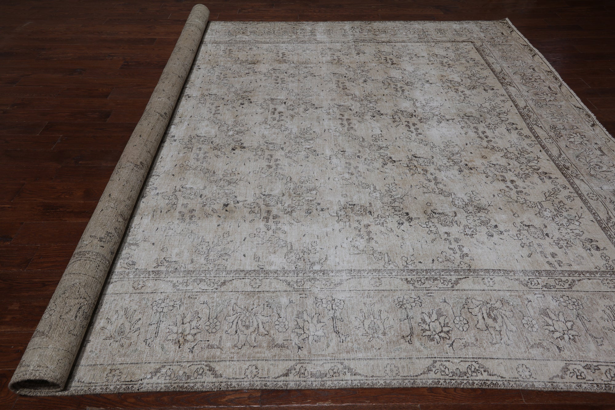 SUPER SALE Ivory Persian Vintage White Wash Handmade Wool Rug - 9' 8" X 12' 6"