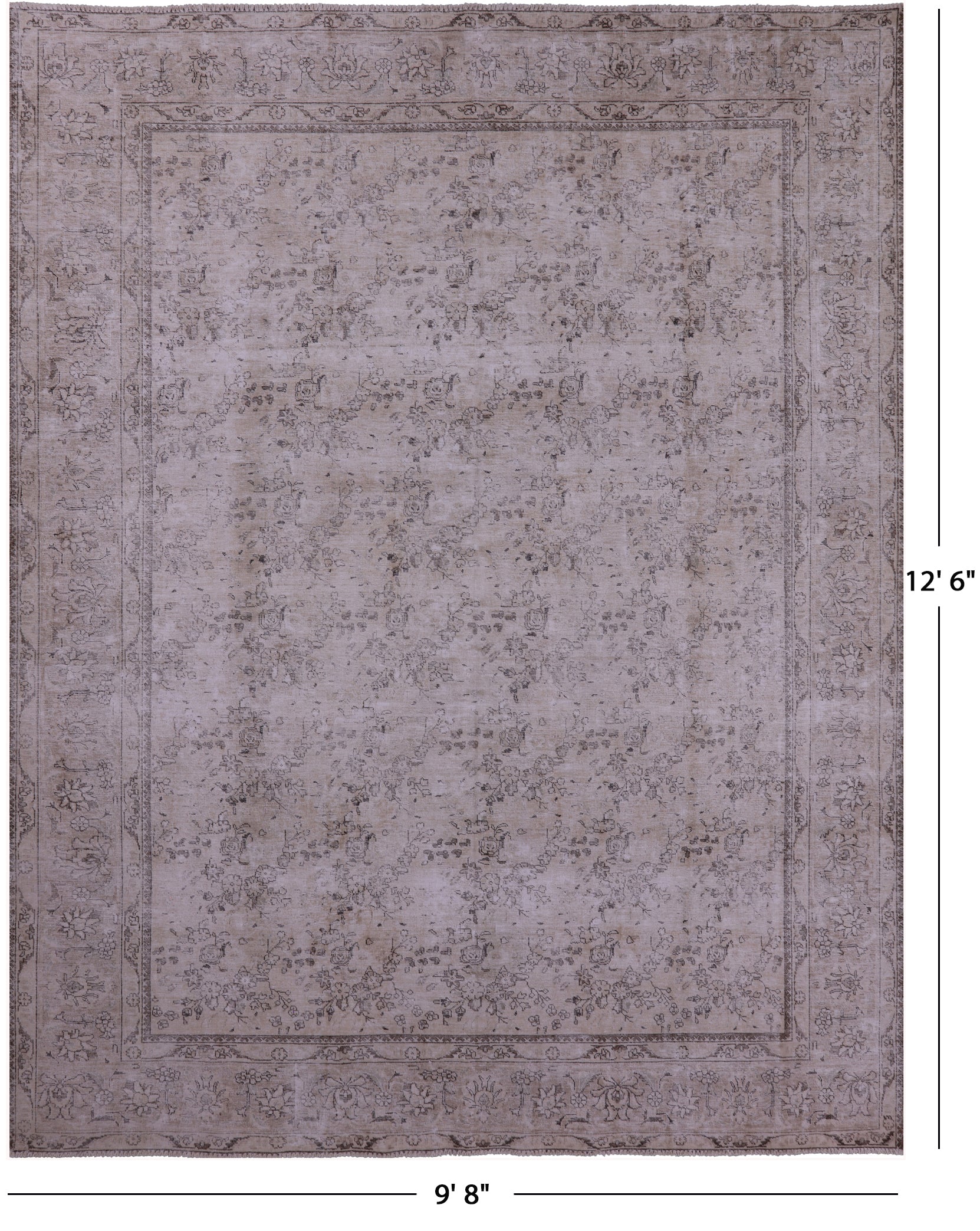 Ivory Persian Vintage White Wash Handmade Wool Rug - 9' 8" X 12' 6" - Golden Nile