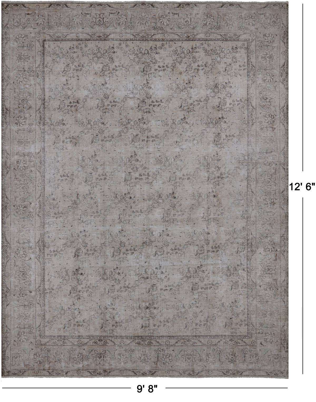 SUPER SALE Ivory Persian Vintage White Wash Handmade Wool Rug - 9' 8" X 12' 6"