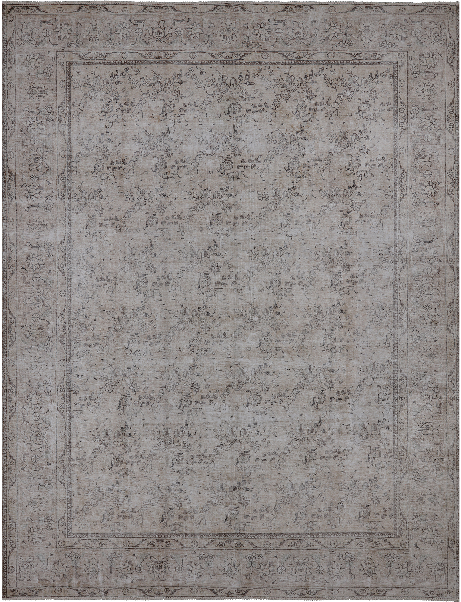 SUPER SALE Ivory Persian Vintage White Wash Handmade Wool Rug - 9' 8" X 12' 6"
