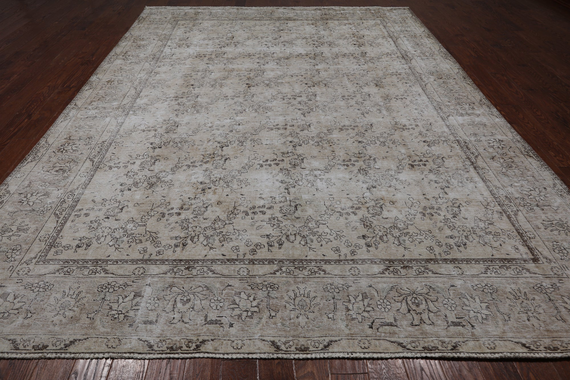 SUPER SALE Ivory Persian Vintage White Wash Handmade Wool Rug - 9' 8" X 12' 6"