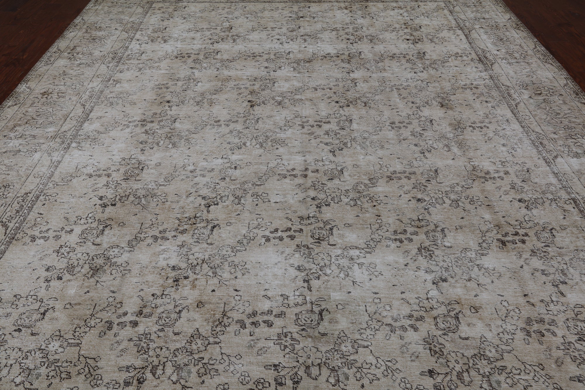 SUPER SALE Ivory Persian Vintage White Wash Handmade Wool Rug - 9' 8" X 12' 6"