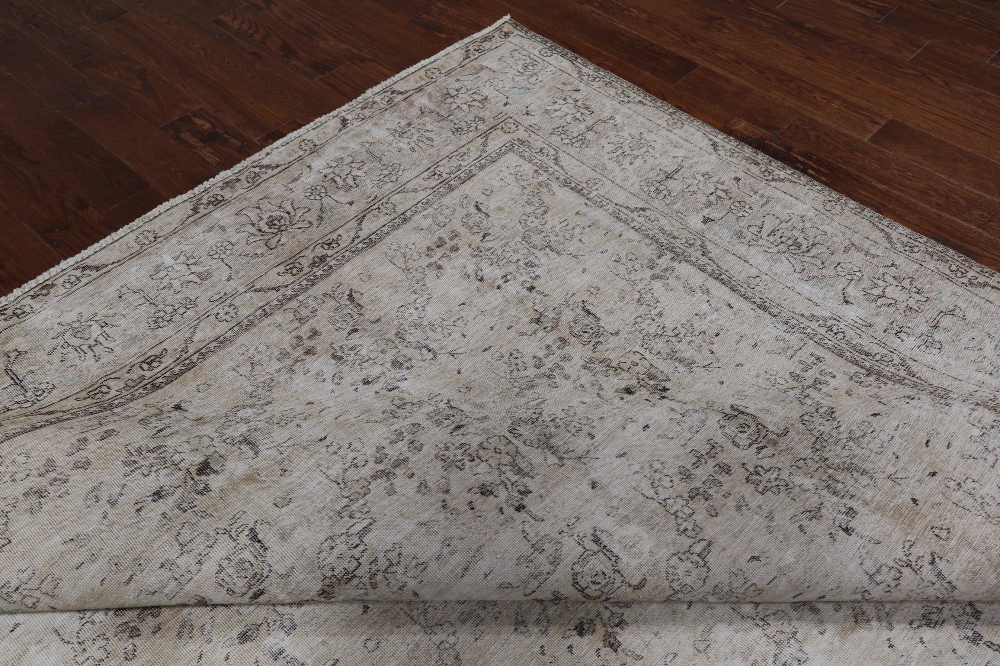 SUPER SALE Ivory Persian Vintage White Wash Handmade Wool Rug - 9' 8" X 12' 6"