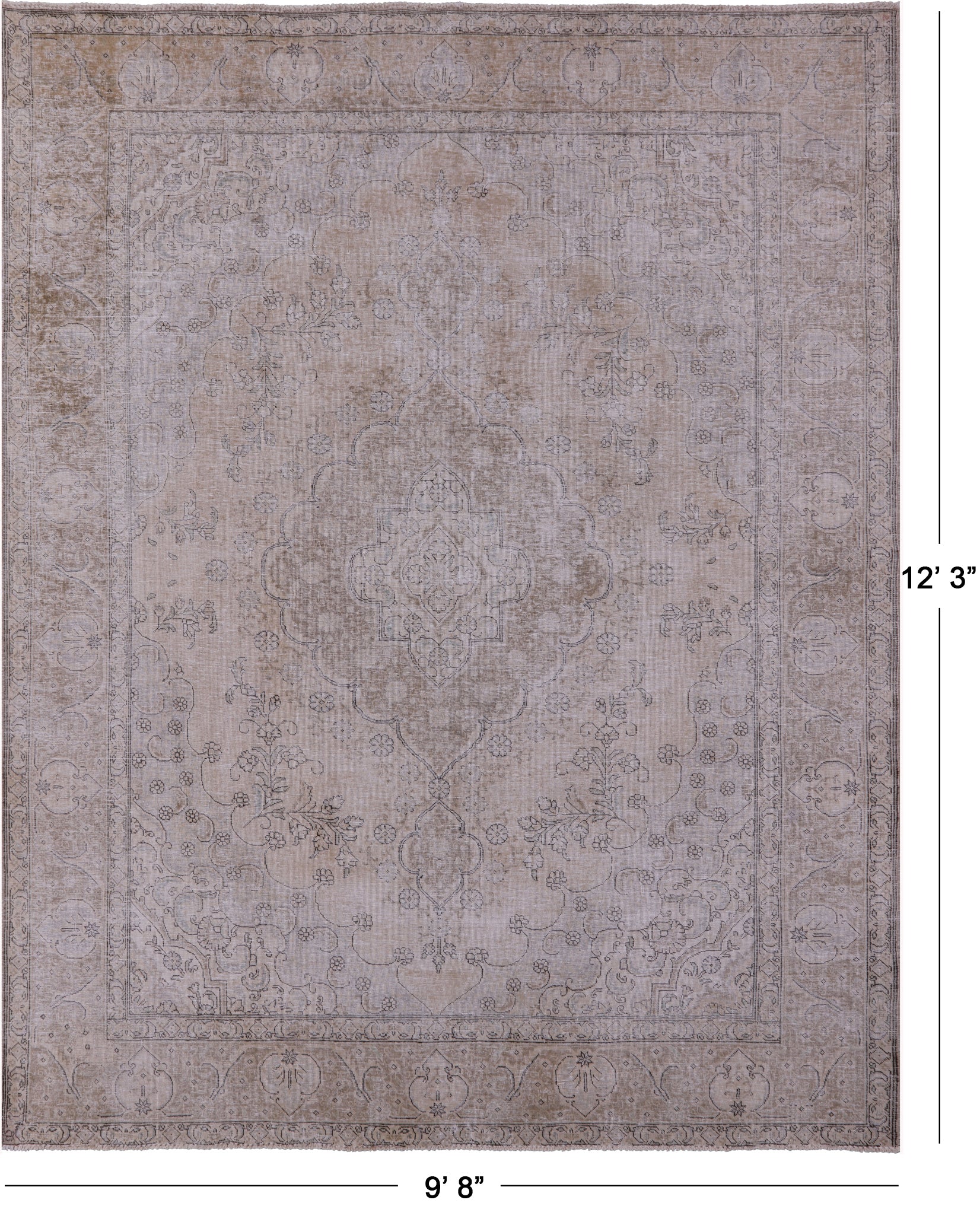 Ivory Persian Vintage White Wash Hand Knotted Wool Rug - 9' 8" X 12' 3" - Golden Nile