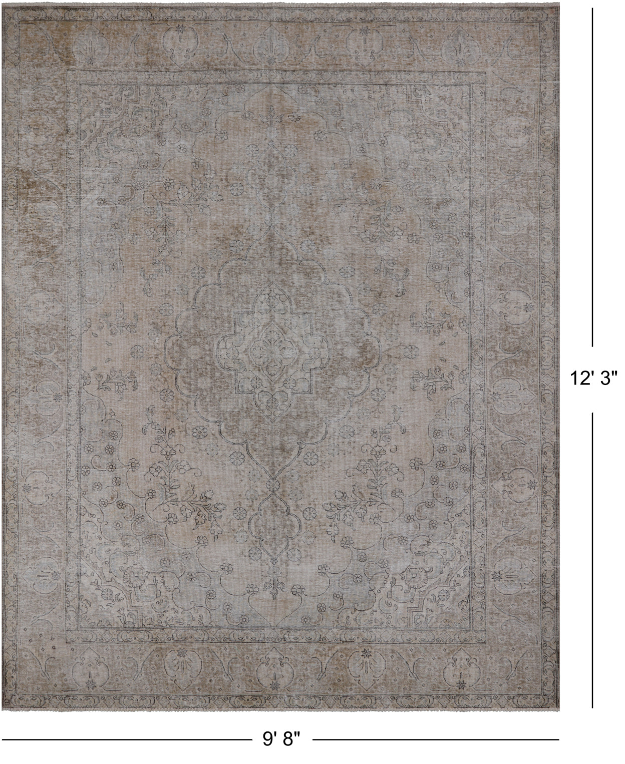 SUPER SALE Ivory Persian Vintage White Wash Hand Knotted Wool Rug - 9' 8" X 12' 3"