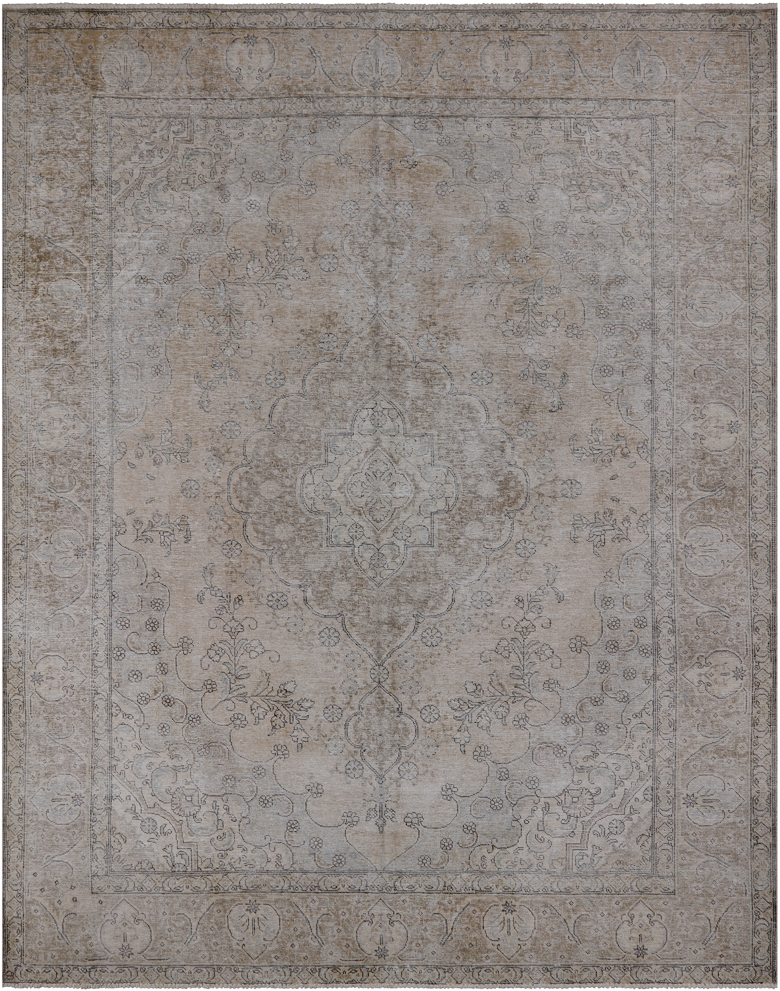 SUPER SALE Ivory Persian Vintage White Wash Hand Knotted Wool Rug - 9' 8" X 12' 3"