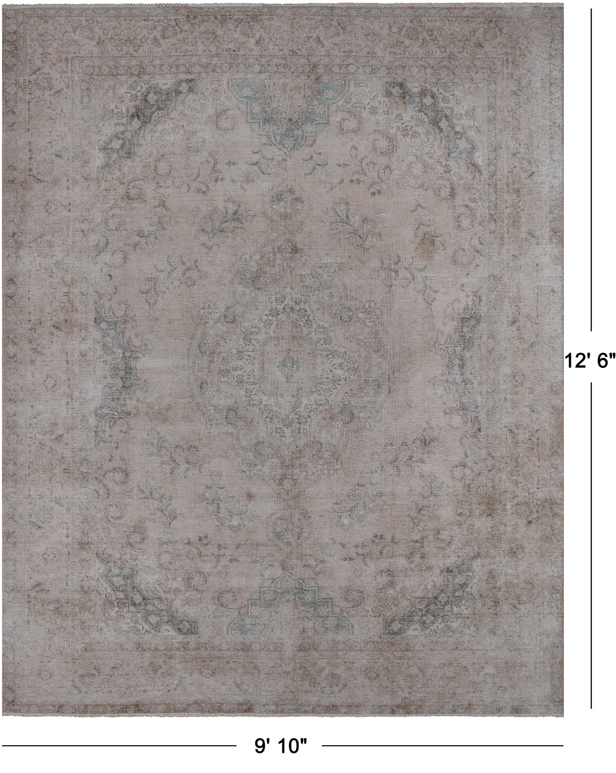 SUPER SALE Ivory Persian Vintage White Wash Hand Knotted Wool Rug - 9' 10" X 12' 6"