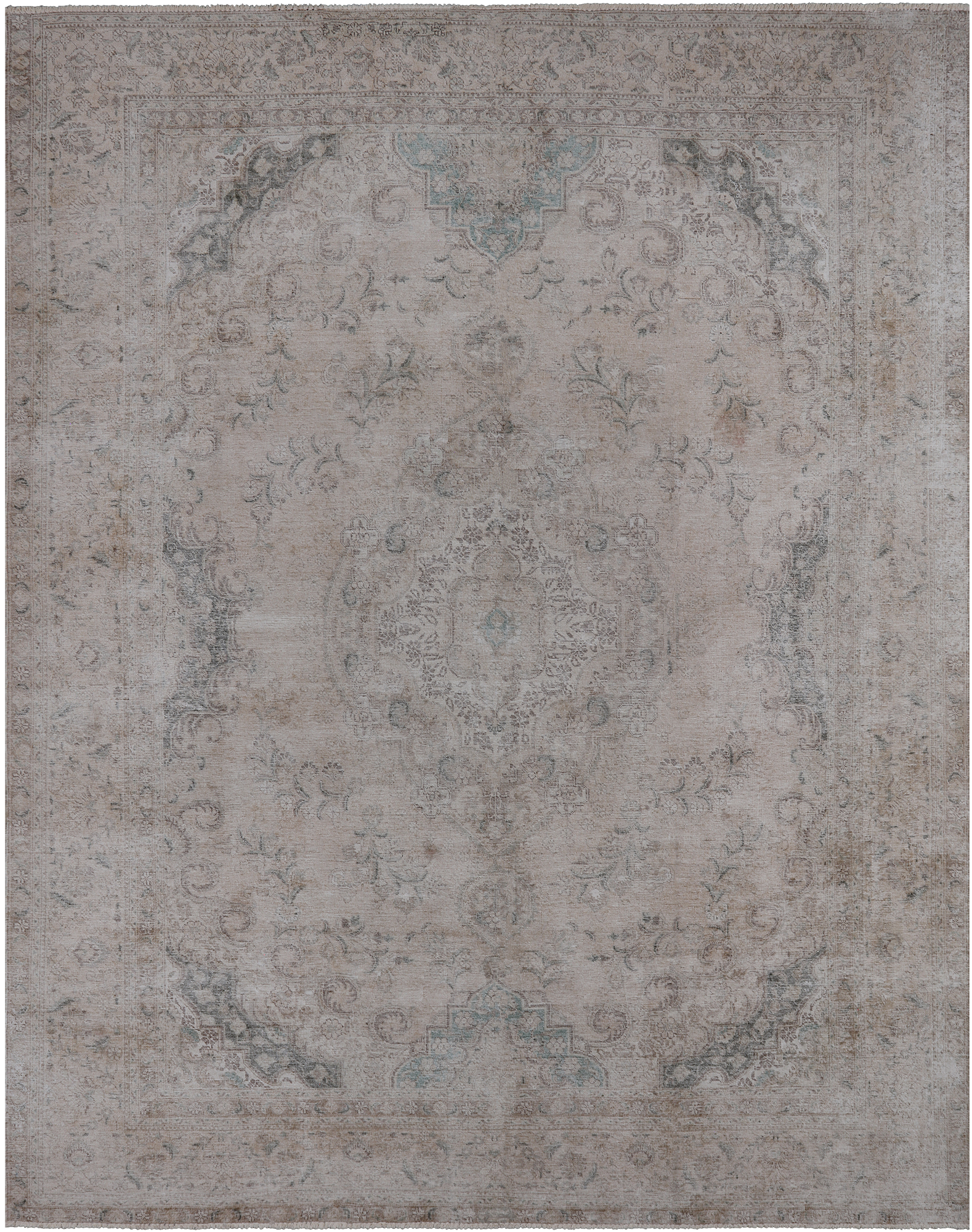SUPER SALE Ivory Persian Vintage White Wash Hand Knotted Wool Rug - 9' 10" X 12' 6"