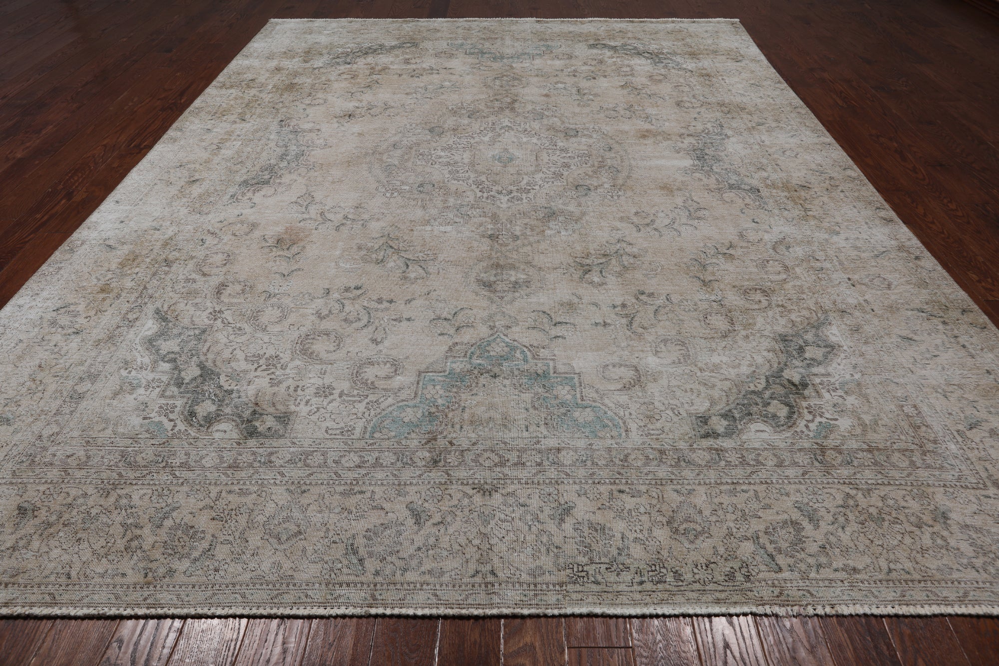 SUPER SALE Ivory Persian Vintage White Wash Hand Knotted Wool Rug - 9' 10" X 12' 6"