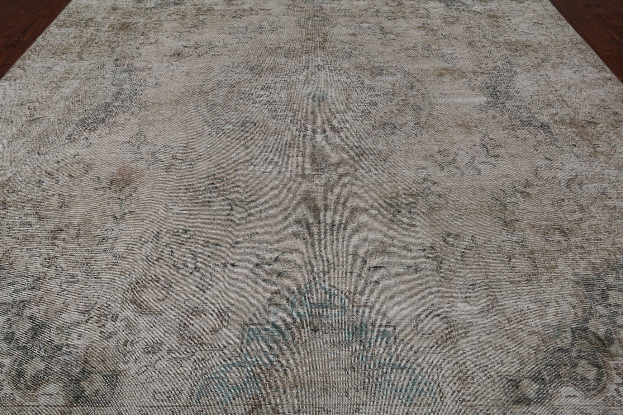 SUPER SALE Ivory Persian Vintage White Wash Hand Knotted Wool Rug - 9' 10" X 12' 6"