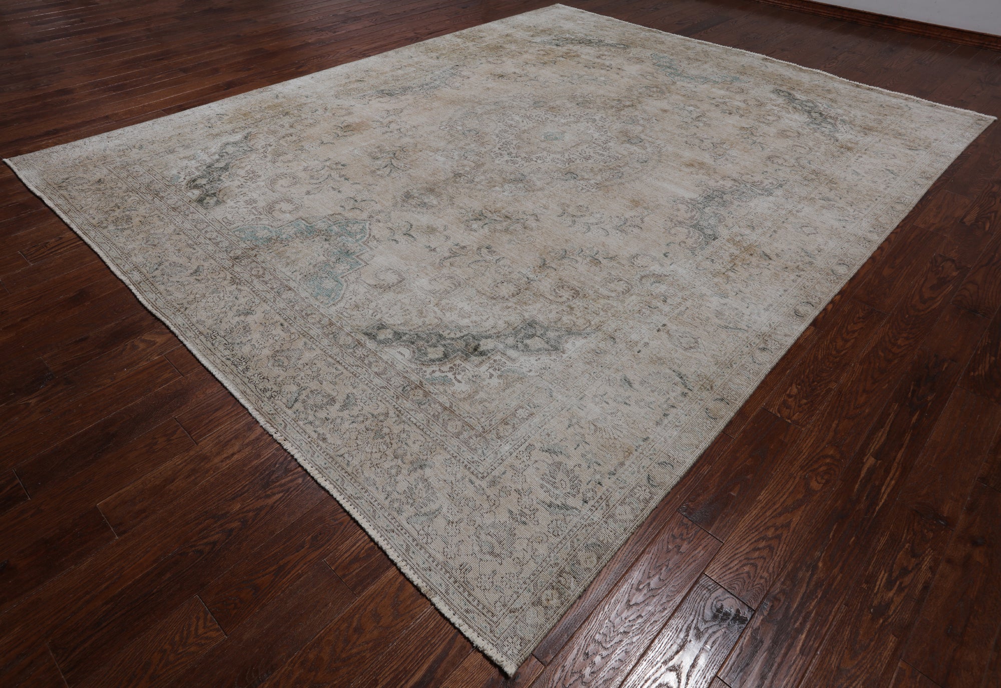 SUPER SALE Ivory Persian Vintage White Wash Hand Knotted Wool Rug - 9' 10" X 12' 6"