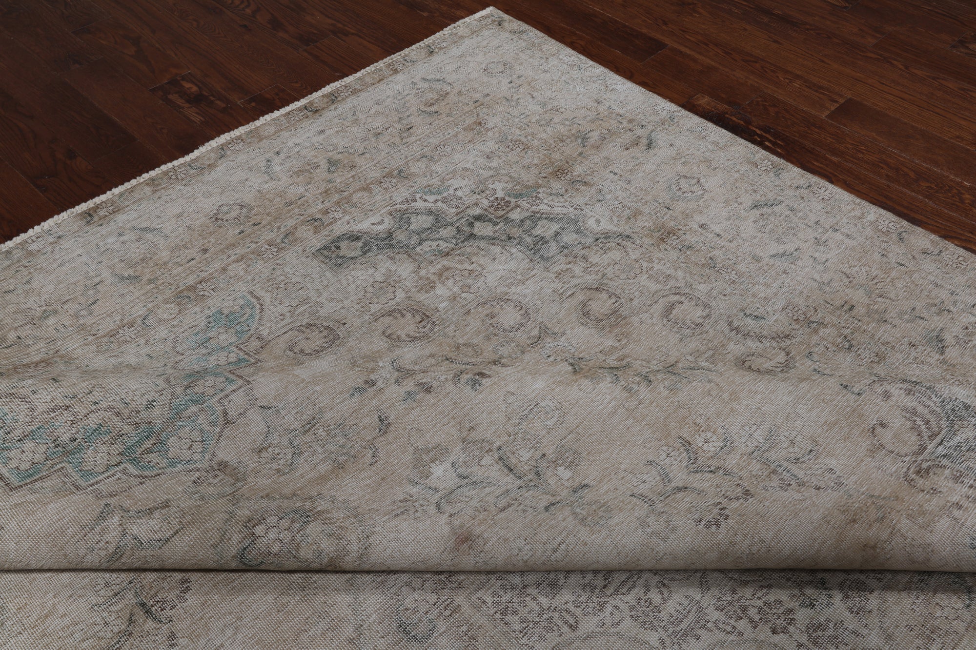 SUPER SALE Ivory Persian Vintage White Wash Hand Knotted Wool Rug - 9' 10" X 12' 6"
