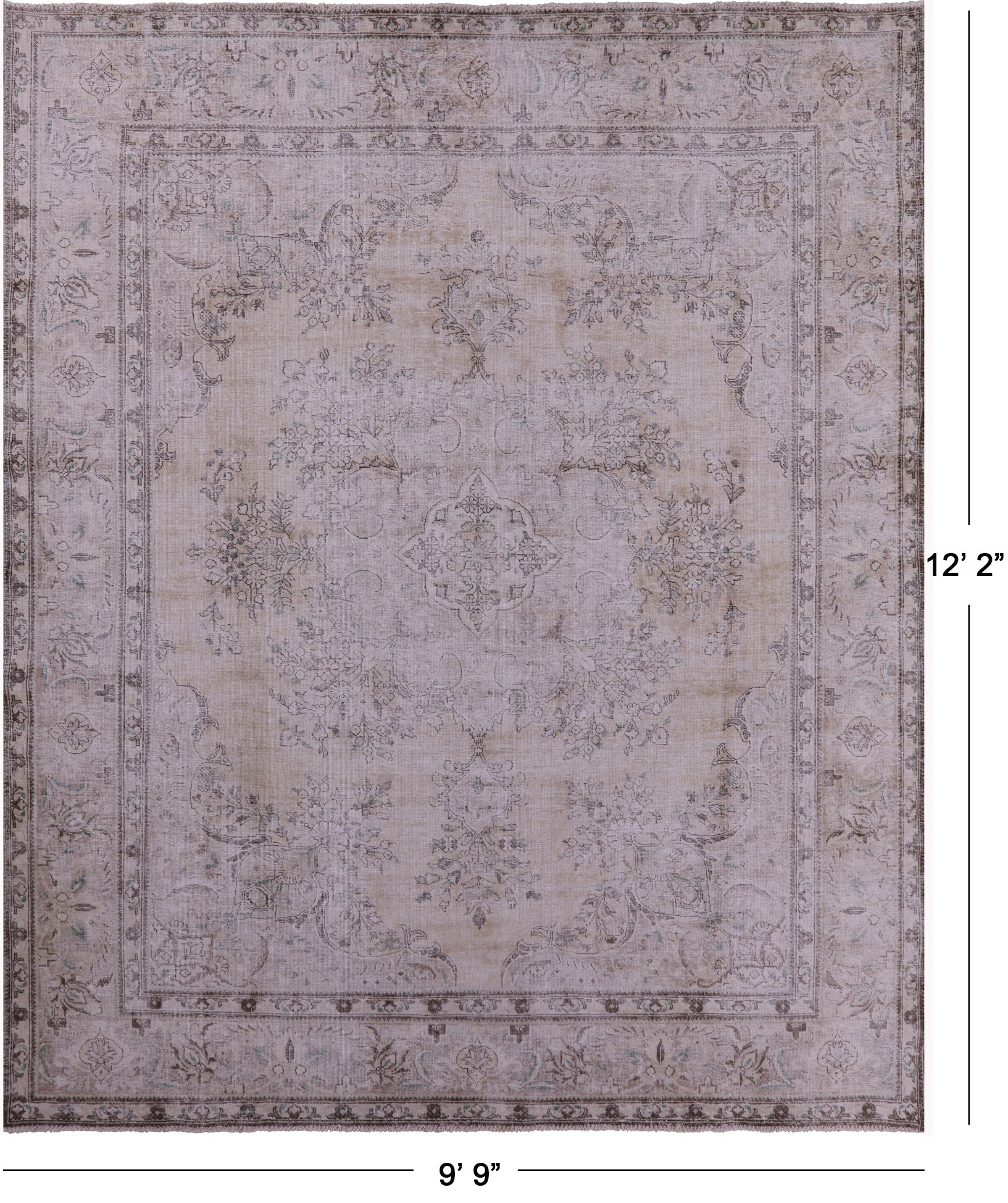 Ivory Persian Vintage White Wash Hand Knotted Wool Rug - 9' 9" X 12' 2" - Golden Nile