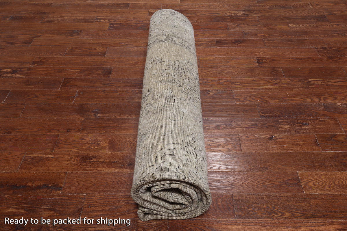 SUPER SALE Ivory Persian Vintage White Wash Hand Knotted Wool Rug - 9' 9" X 12' 2"