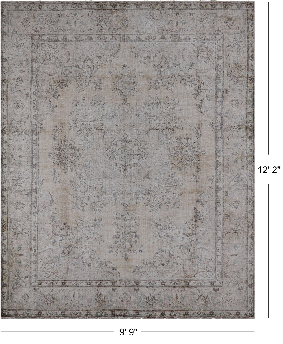 SUPER SALE Ivory Persian Vintage White Wash Hand Knotted Wool Rug - 9' 9" X 12' 2"