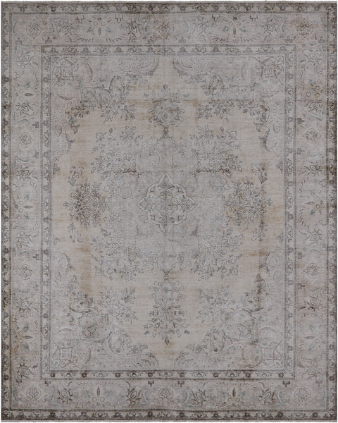 SUPER SALE Ivory Persian Vintage White Wash Hand Knotted Wool Rug - 9' 9" X 12' 2"