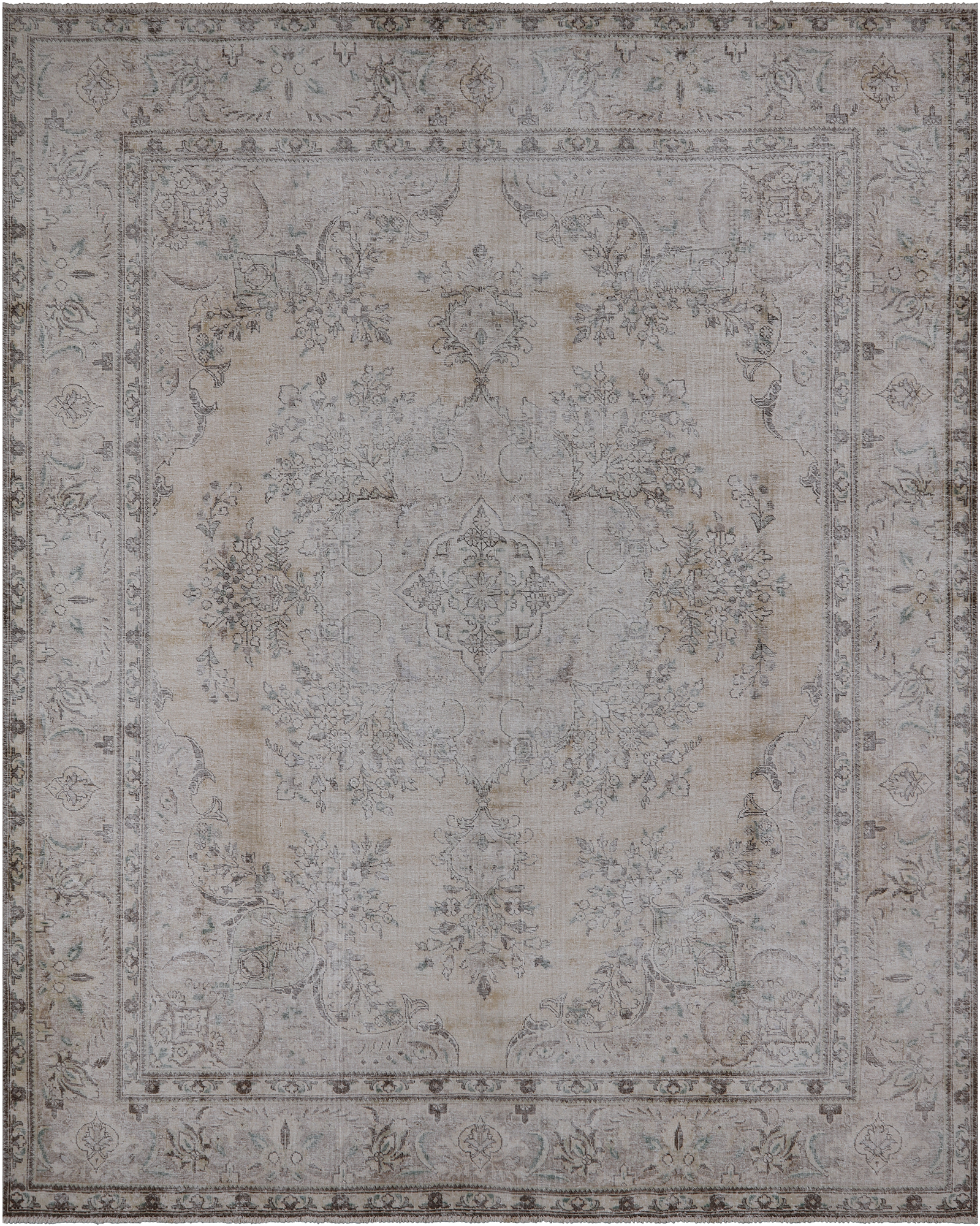 SUPER SALE Ivory Persian Vintage White Wash Hand Knotted Wool Rug - 9' 9" X 12' 2"