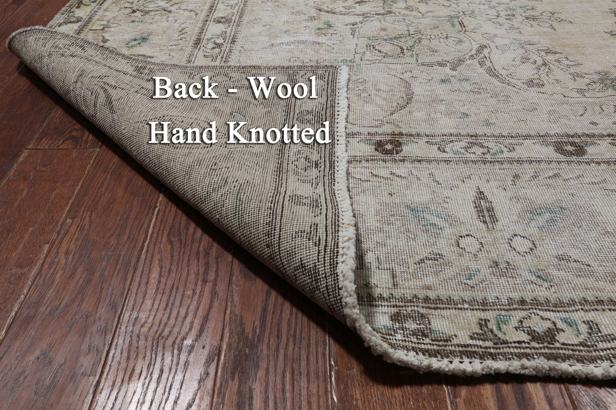 SUPER SALE Ivory Persian Vintage White Wash Hand Knotted Wool Rug - 9' 9" X 12' 2"