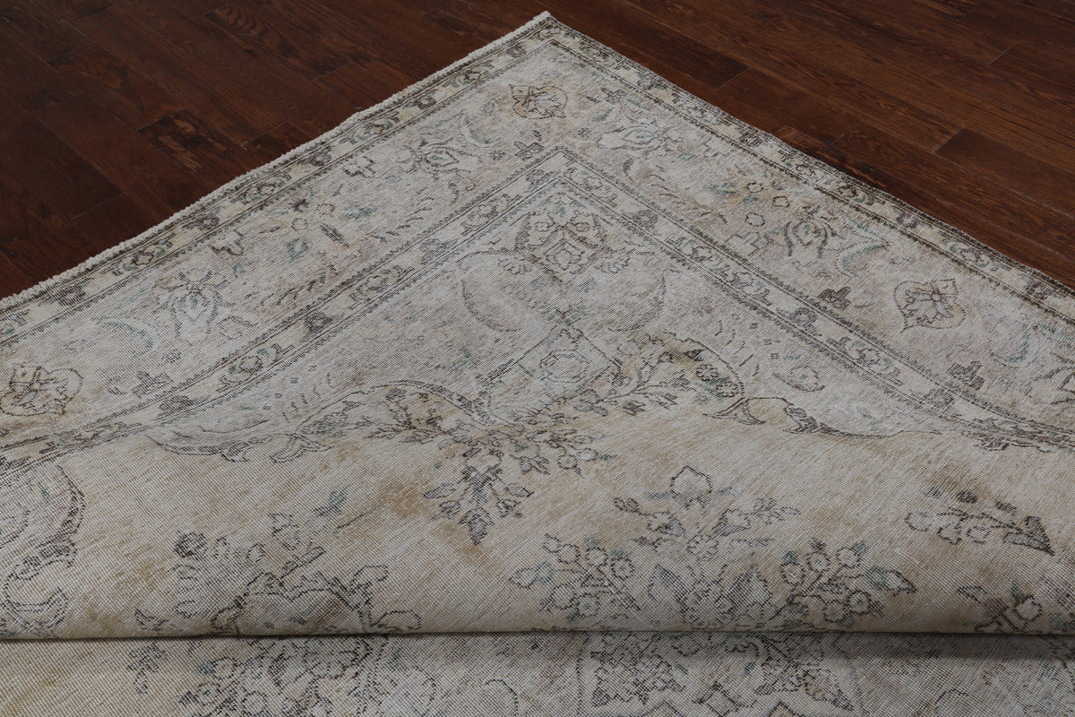 SUPER SALE Ivory Persian Vintage White Wash Hand Knotted Wool Rug - 9' 9" X 12' 2"