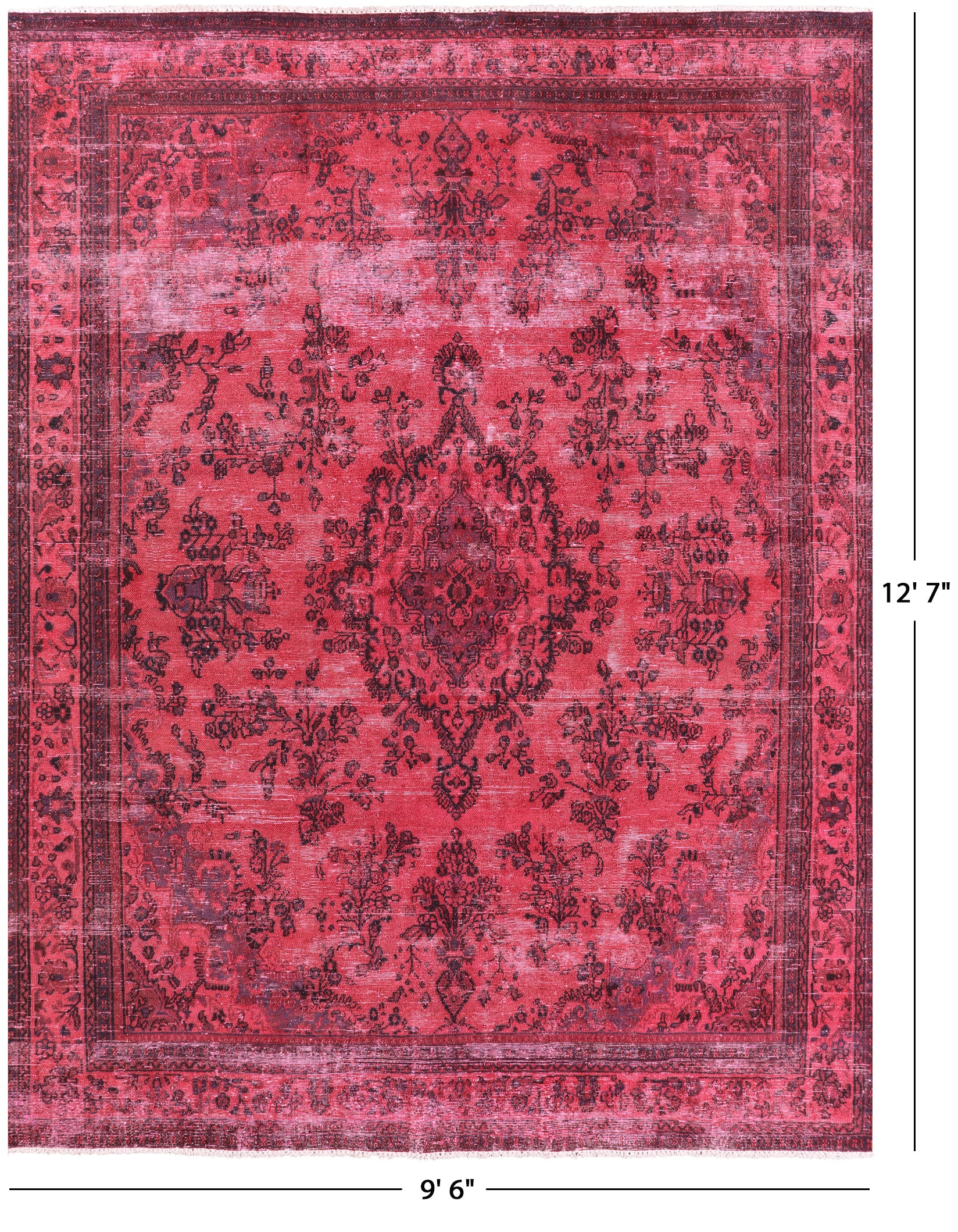 Red Persian Overdyed Hand Knotted Wool Rug - 9' 6" X 12' 7" - Golden Nile