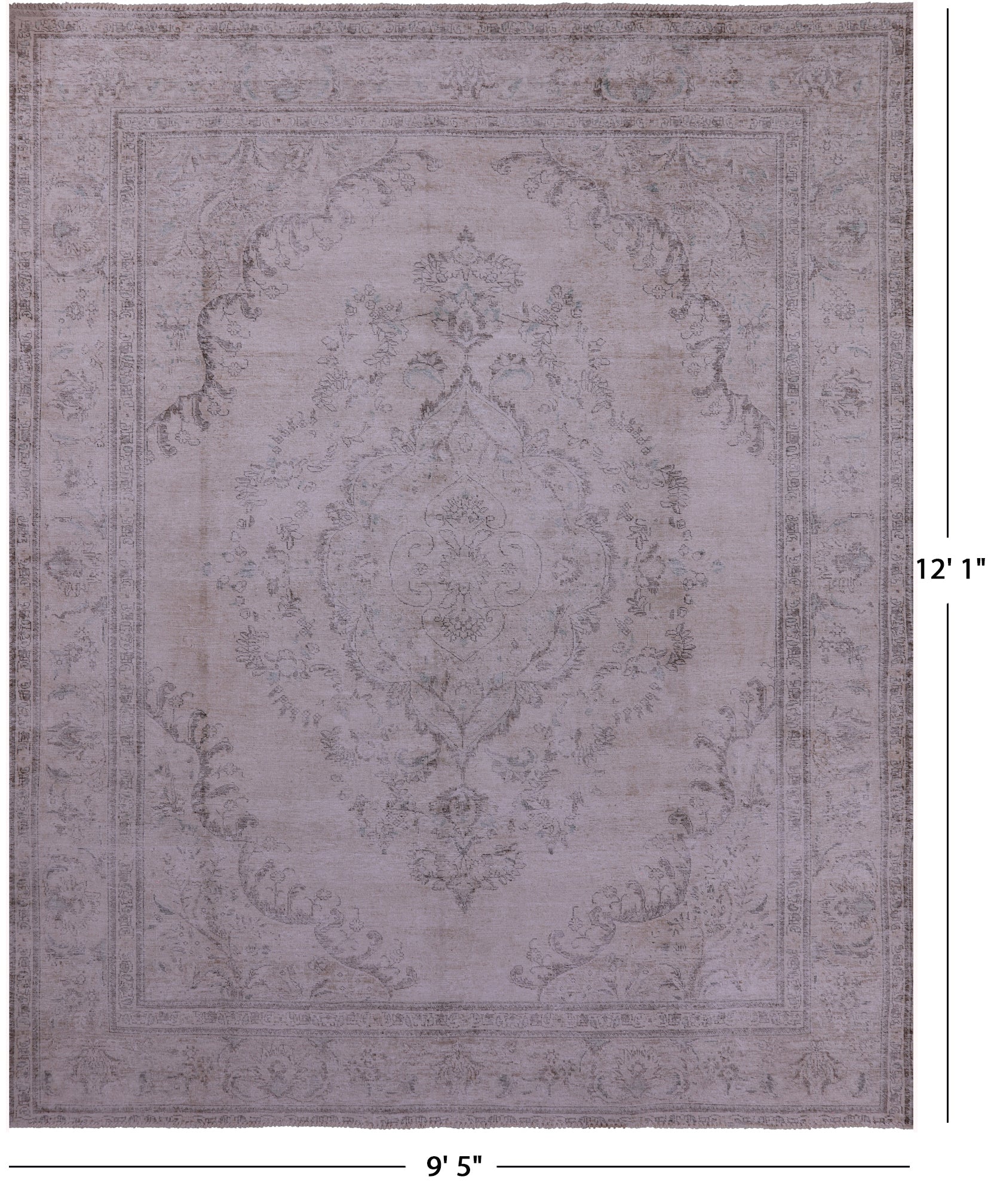 Ivory Persian Vintage White Wash Hand Knotted Wool Rug - 9' 5" X 12' 1" - Golden Nile