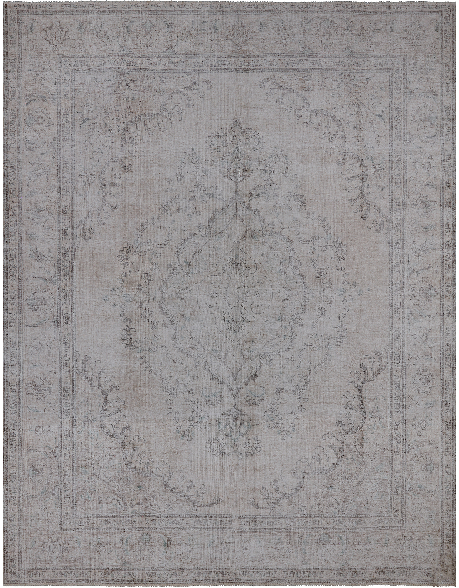 SUPER SALE Ivory Persian Vintage White Wash Hand Knotted Wool Rug - 9' 5" X 12' 1"