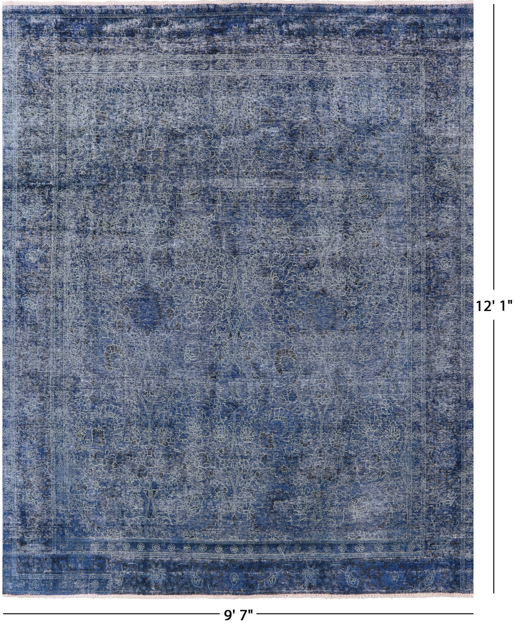 Blue Persian Overdyed Hand Knotted Wool Rug - 9' 7" X 12' 1" - Golden Nile