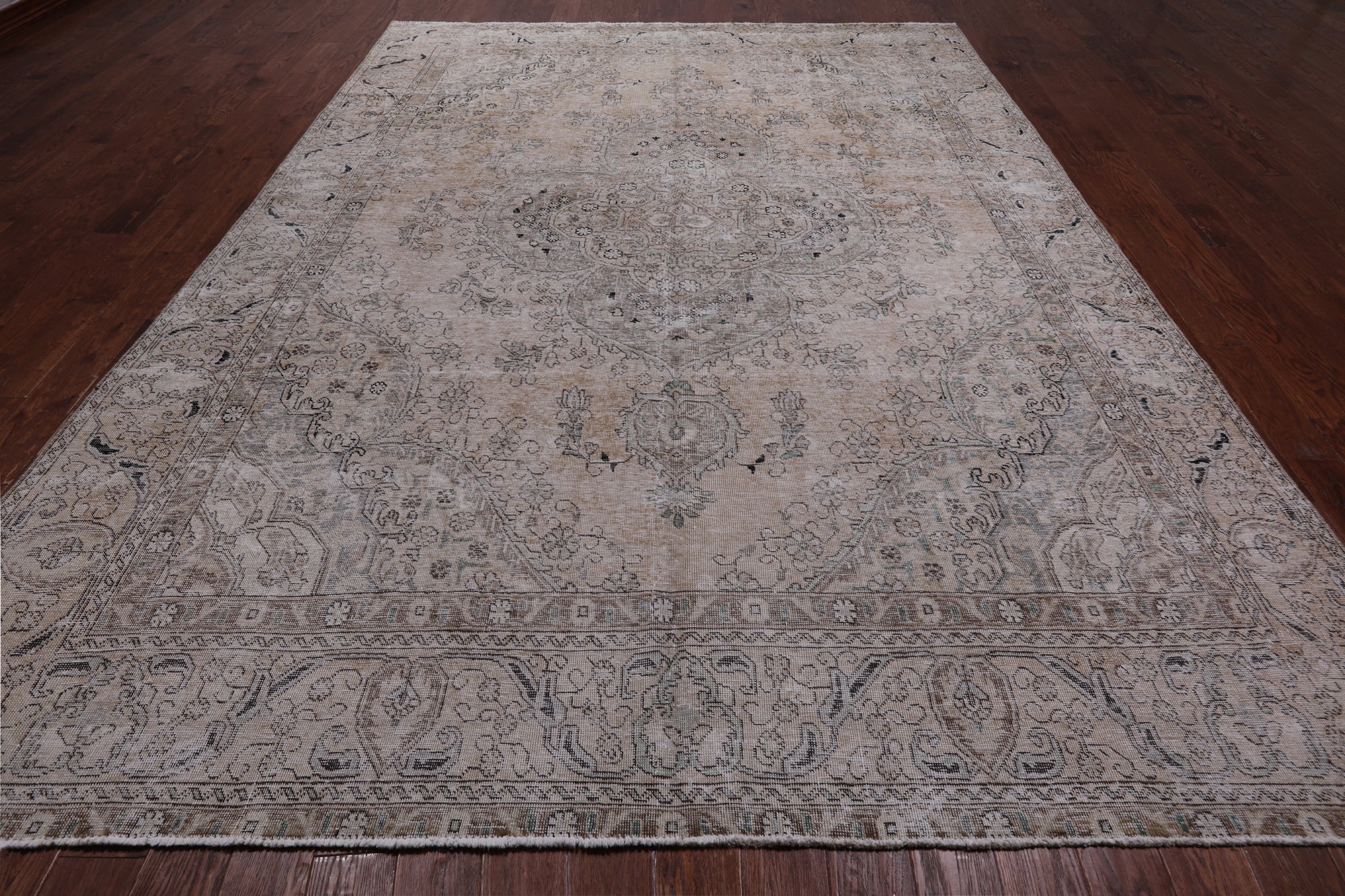 SUPER SALE Ivory Persian Vintage White Wash Handmade Wool Rug - 8' 11" X 12' 7"