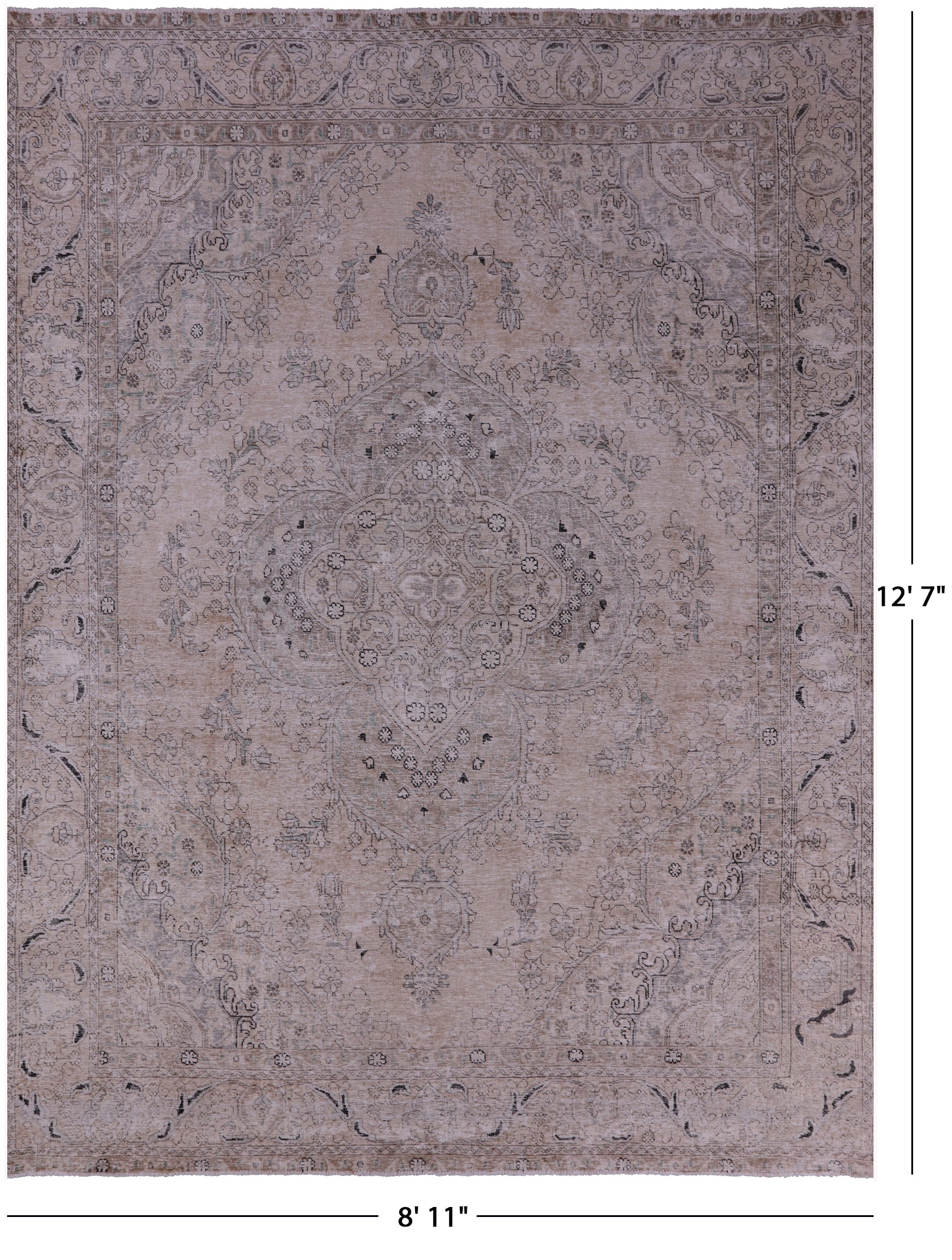 Ivory Persian Vintage White Wash Handmade Wool Rug - 8' 11" X 12' 7" - Golden Nile