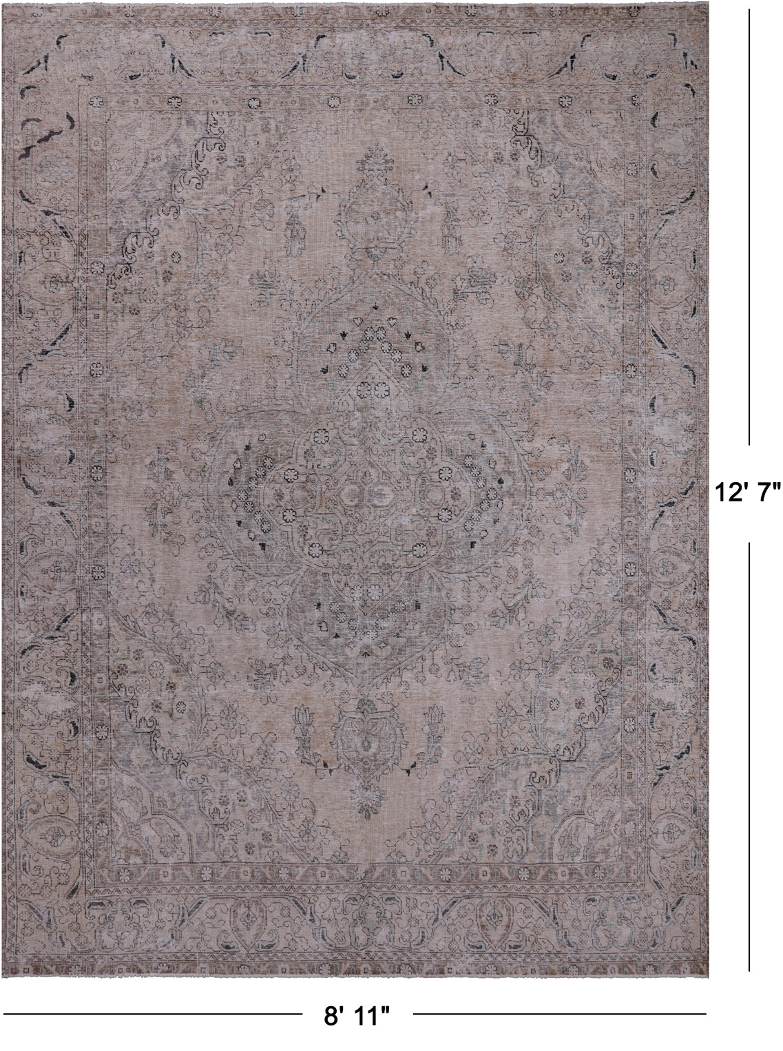 SUPER SALE Ivory Persian Vintage White Wash Handmade Wool Rug - 8' 11" X 12' 7"