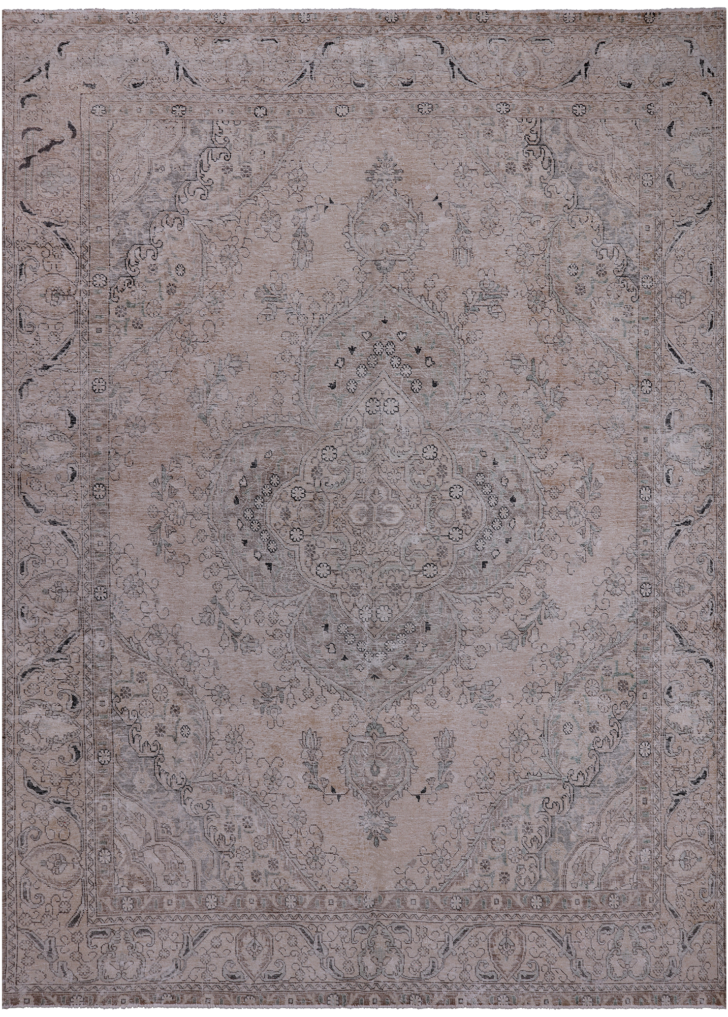 SUPER SALE Ivory Persian Vintage White Wash Handmade Wool Rug - 8' 11" X 12' 7"