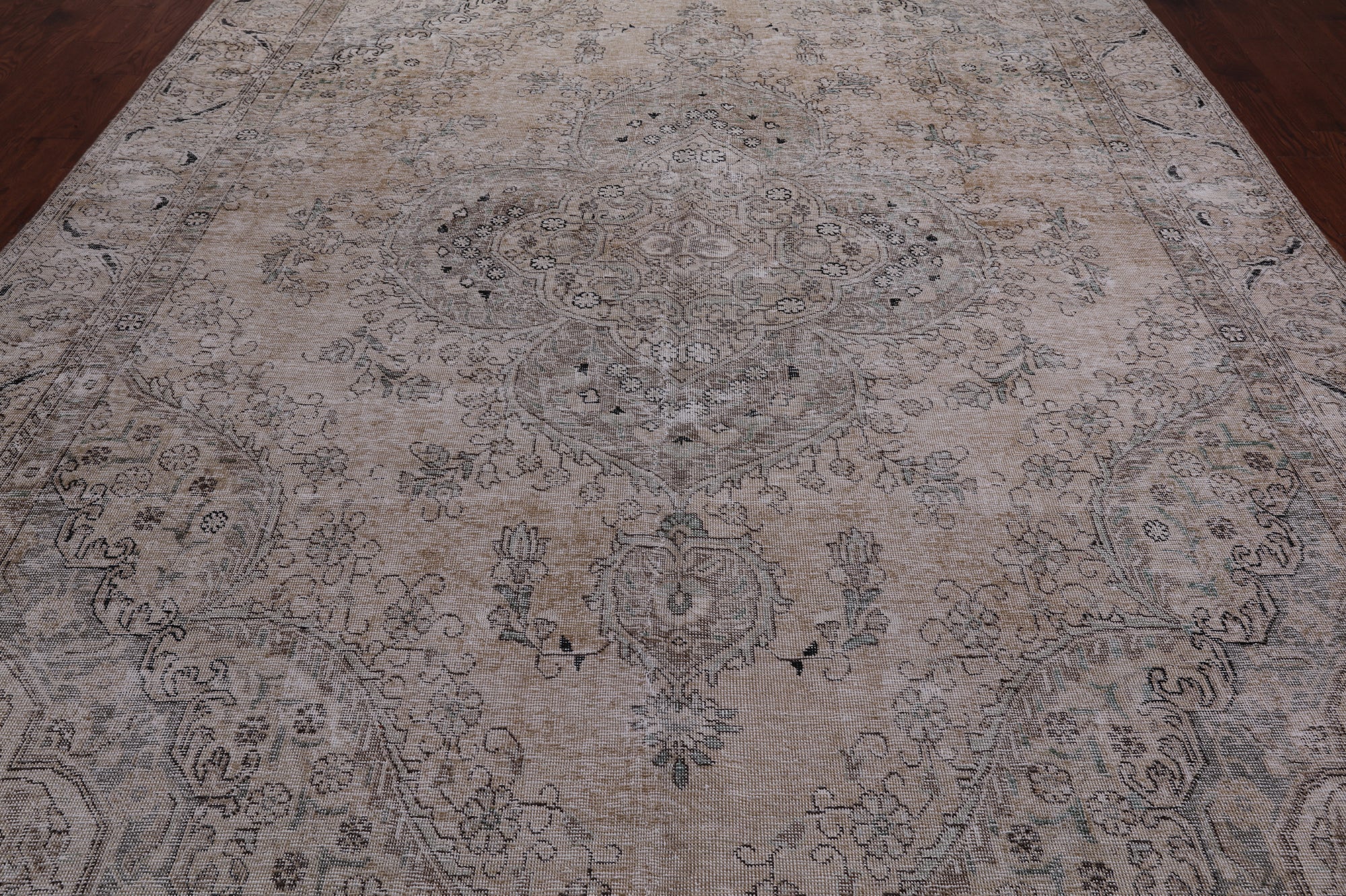 SUPER SALE Ivory Persian Vintage White Wash Handmade Wool Rug - 8' 11" X 12' 7"