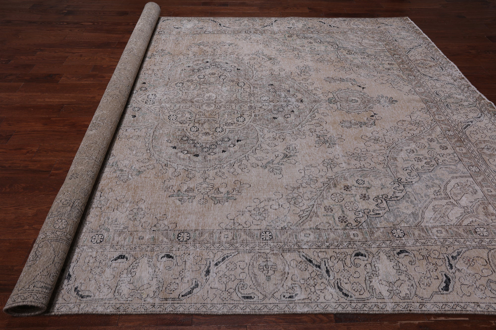 SUPER SALE Ivory Persian Vintage White Wash Handmade Wool Rug - 8' 11" X 12' 7"