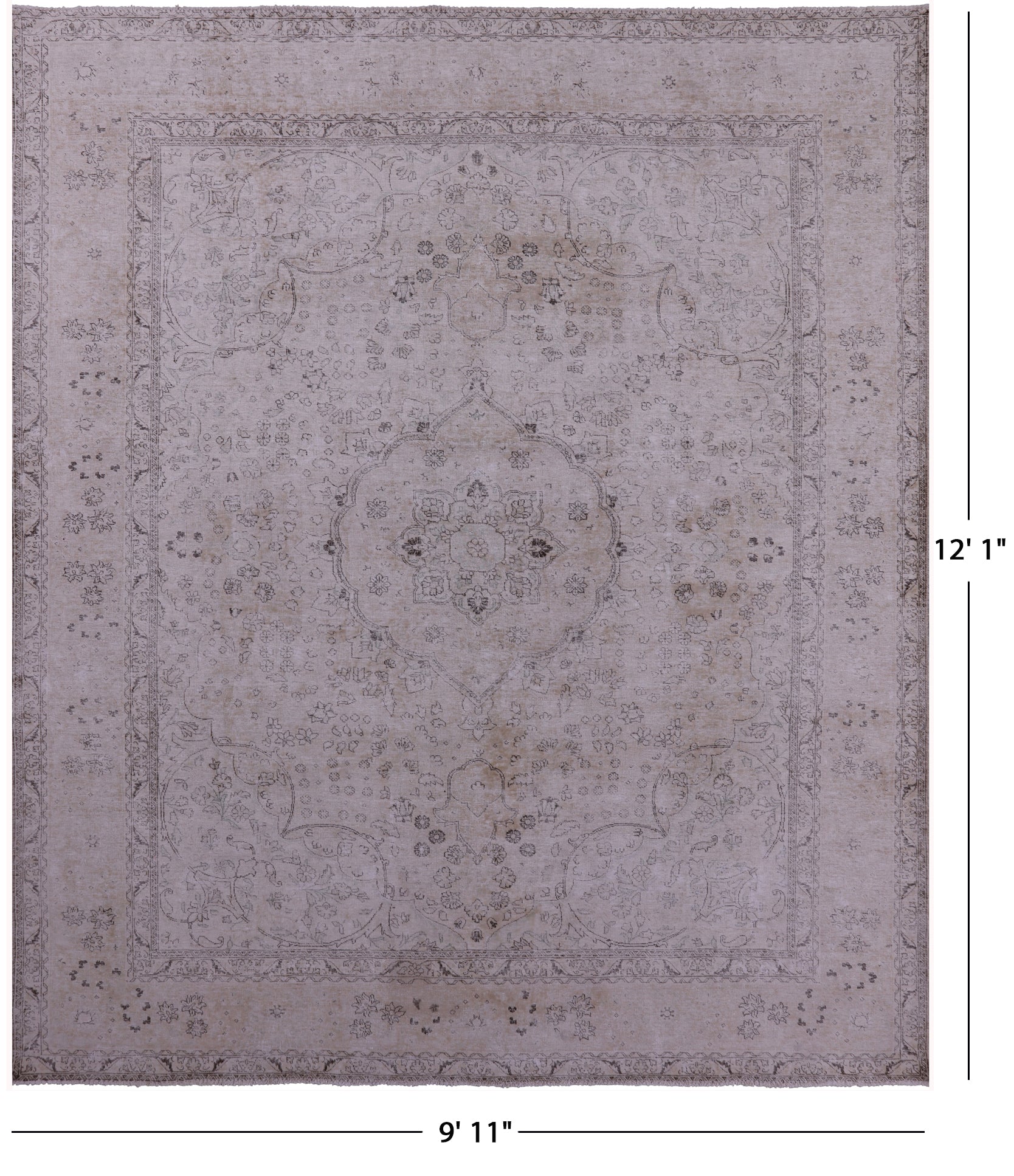 Ivory Persian Vintage White Wash Handmade Wool Rug - 9' 11" X 12' 1" - Golden Nile