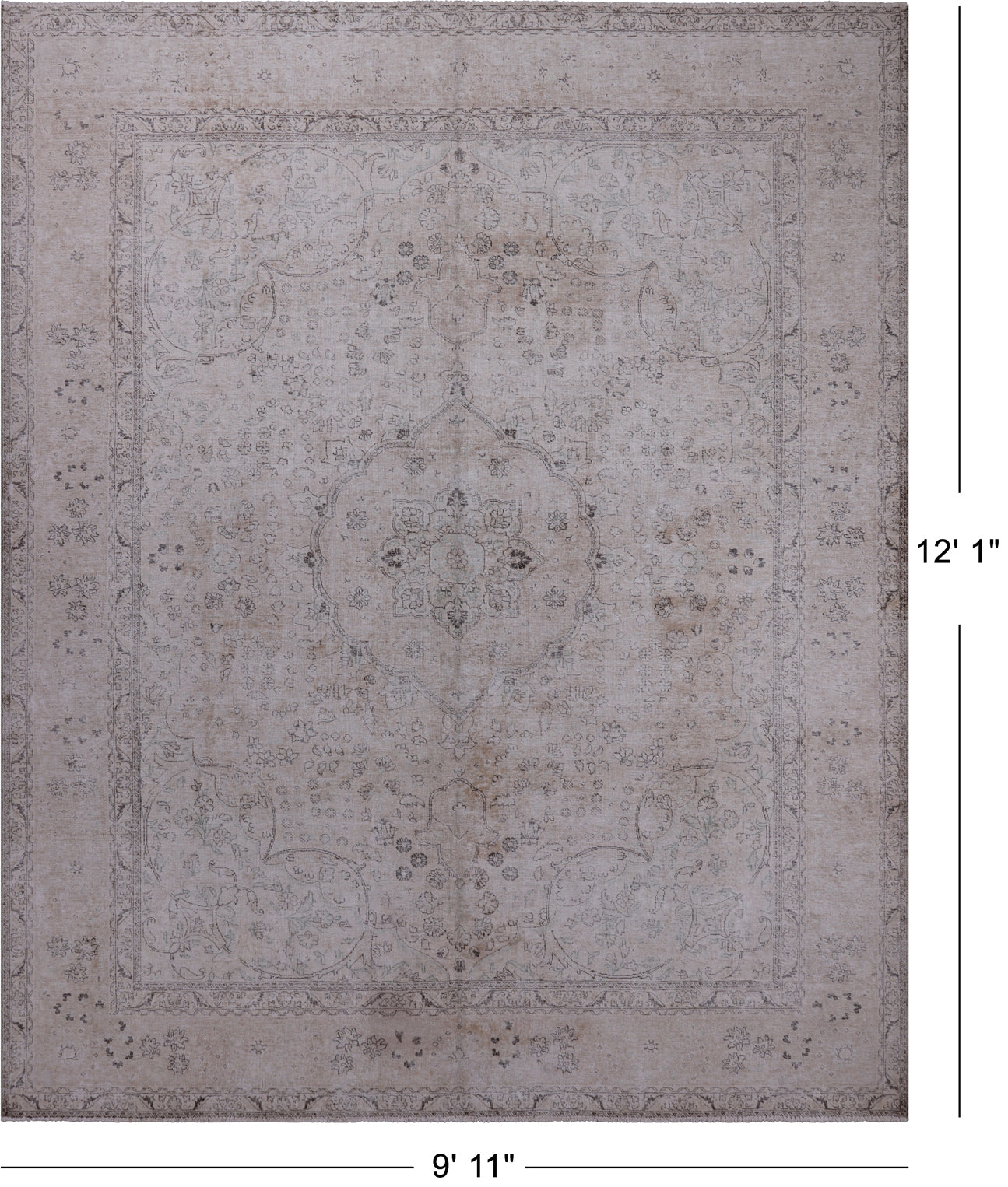 SUPER SALE Ivory Persian Vintage White Wash Handmade Wool Rug - 9' 11" X 12' 1"