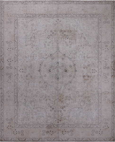 SUPER SALE Ivory Persian Vintage White Wash Handmade Wool Rug - 9' 11" X 12' 1"