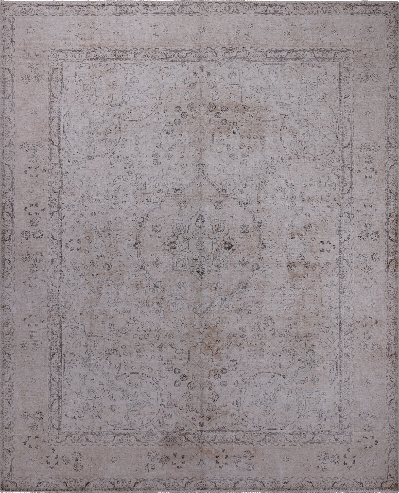 SUPER SALE Ivory Persian Vintage White Wash Handmade Wool Rug - 9' 11" X 12' 1"